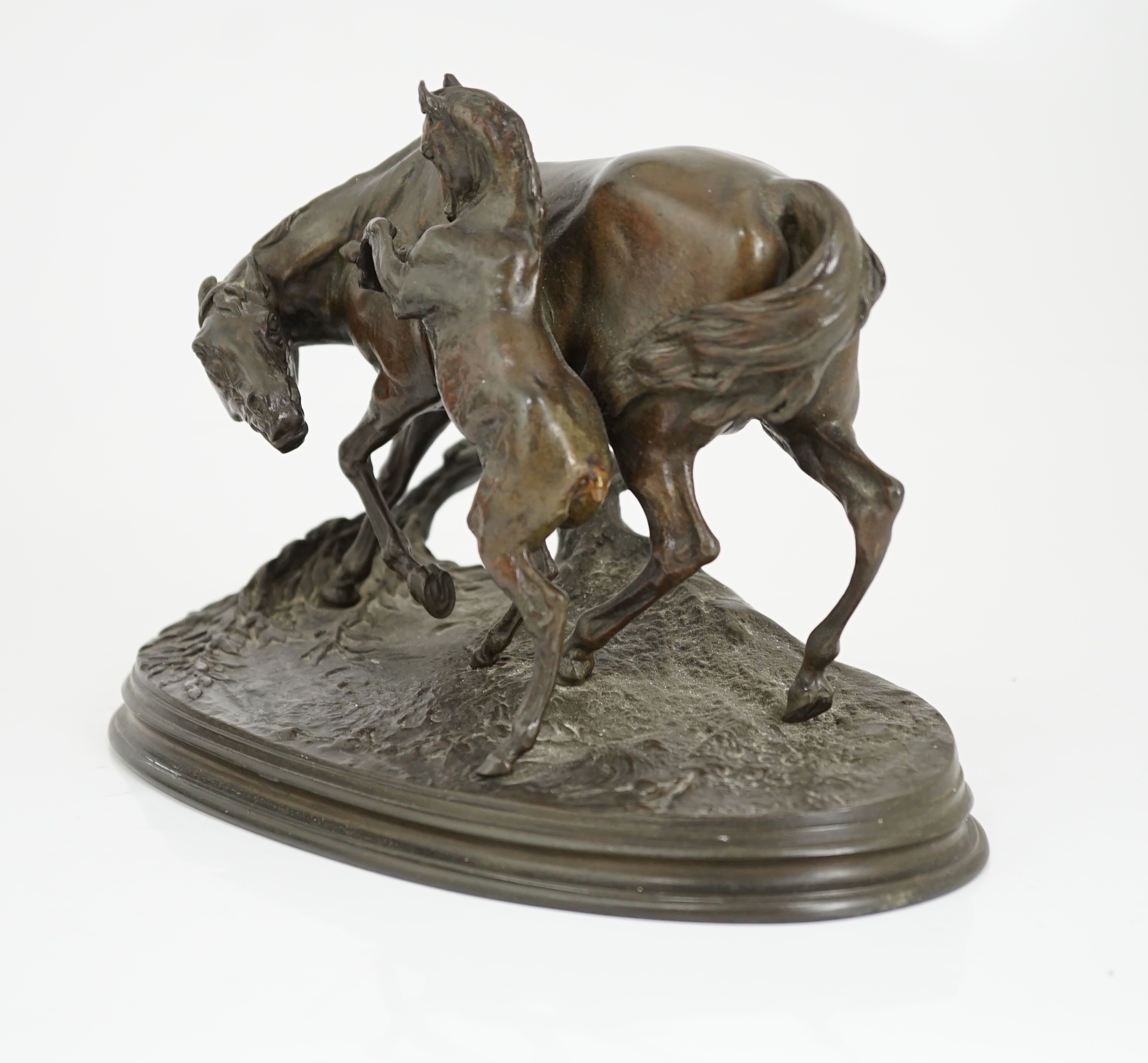 Pierre-Jules Mêne (French, 1810-1871), a 19th century French bronze group 'Jument Et Son Poulain', 26.5cm wide, 12.5cm deep, 17cm high